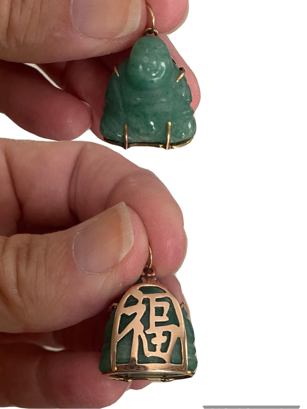 Antique Jade Lucky Buddha Charm Pendant 14K Gold fú -Good Fortune Blessing